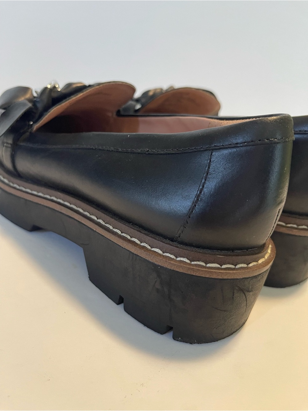 Nordstrom Loafers Chunky Platform Leather Size 7 Silver Chain Hardware - Picture 5 of 16